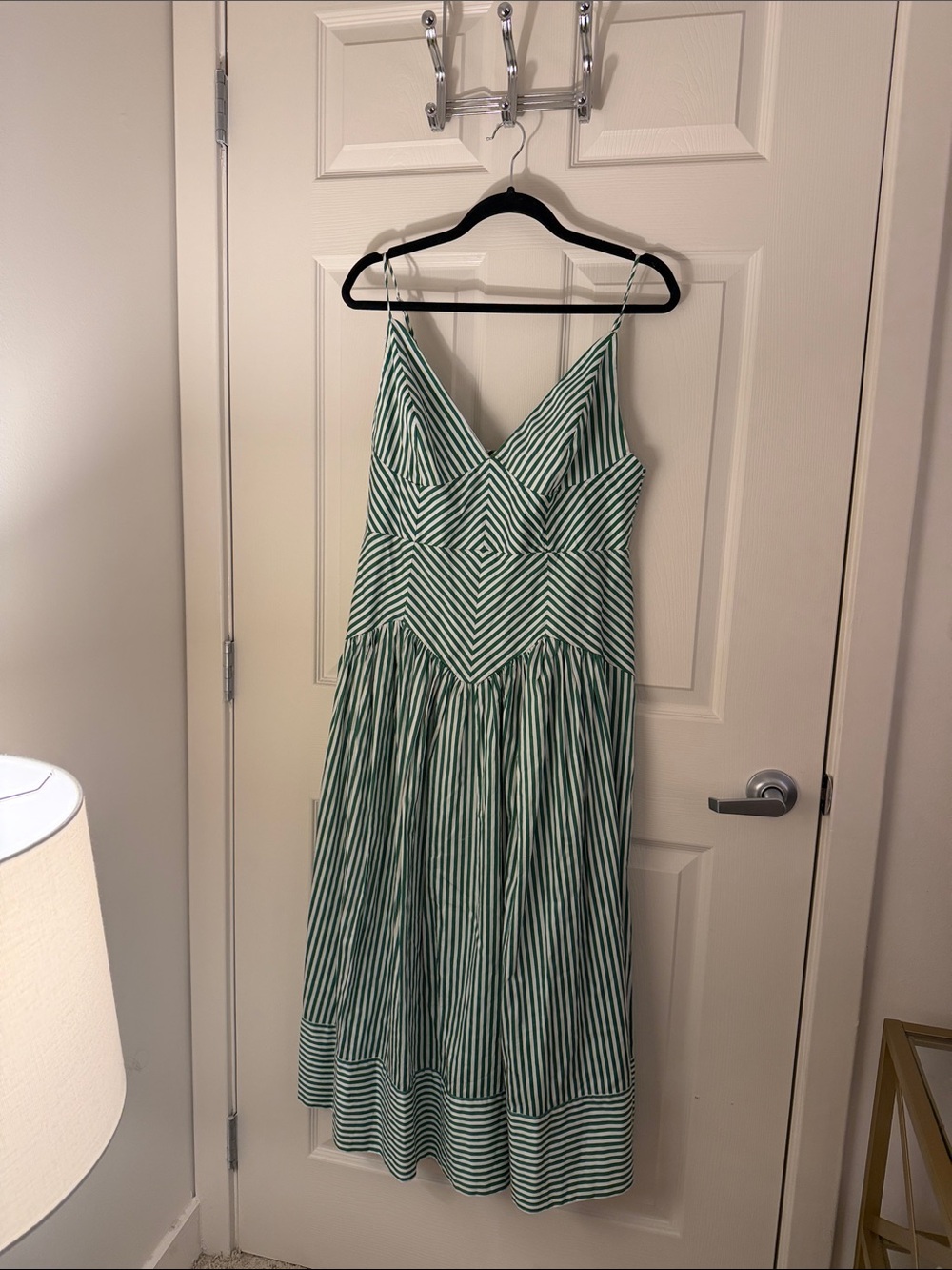 FARM Rio Green and White Striped V-Neck Sundress